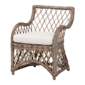 bali & pari Debra Natural Rattan Armchair - Handwoven Open-Weave Wicker Armchair with Curved Silhouette & Removable Cushion, Coastal Boho Style Seating